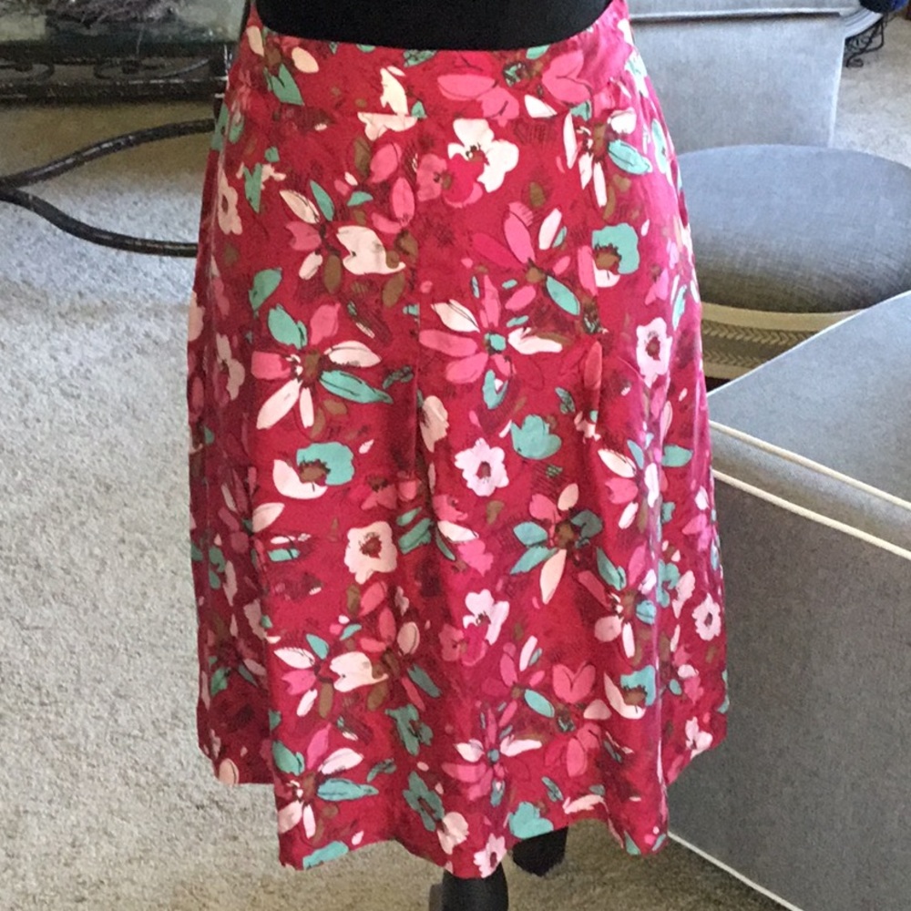 Women’s 100% Silk Summer Skirt Pink Floral Print